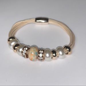 Beige Decorated Bracelet w/ Magnetic Clasp